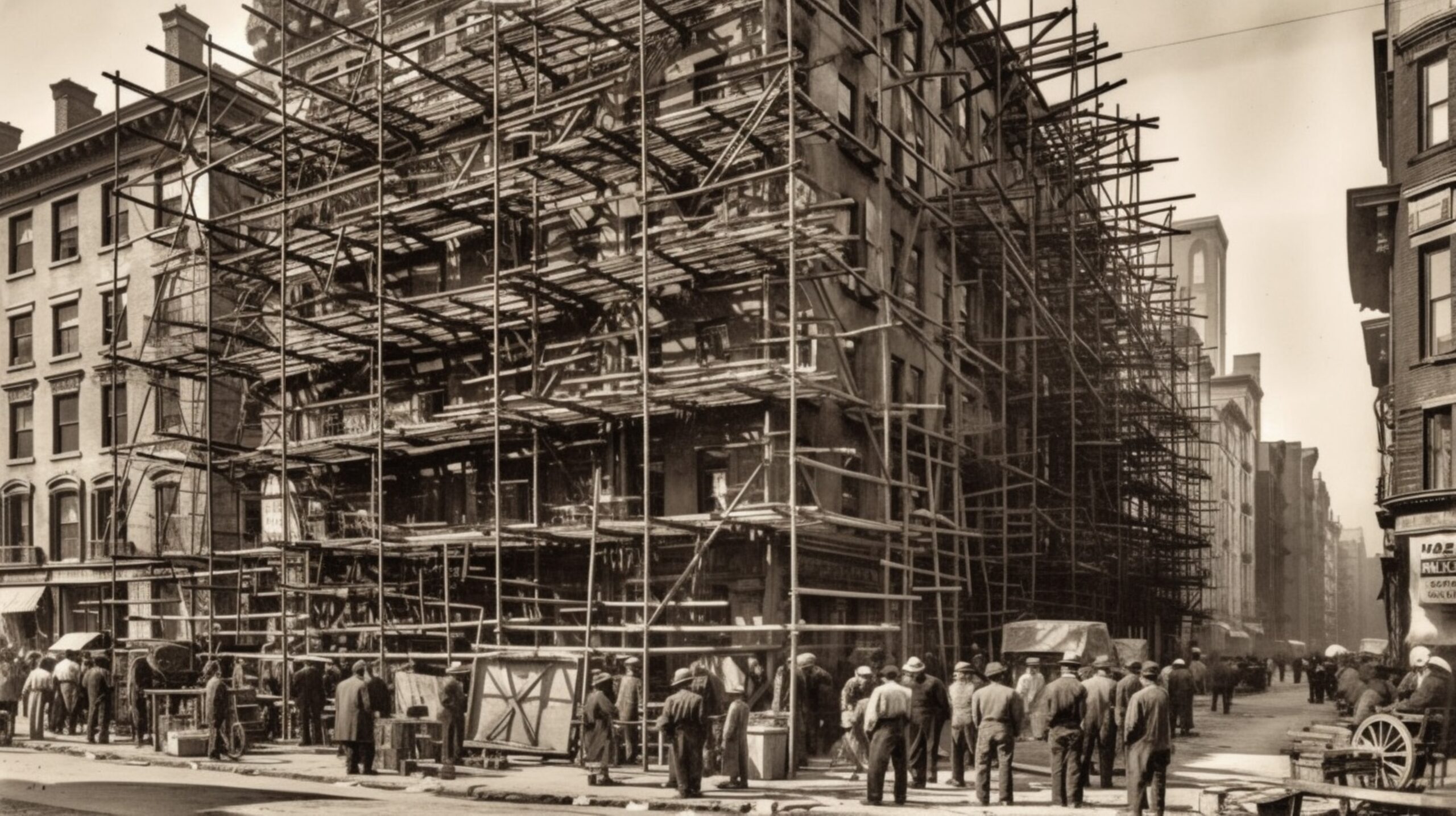 a photo of an old scaffolding being erected